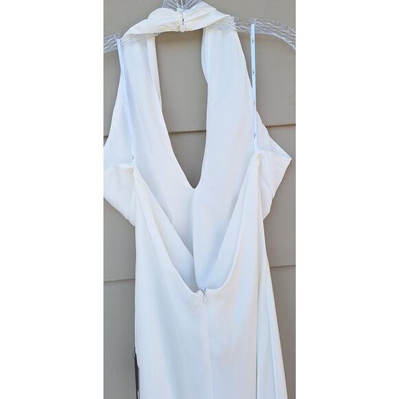 Lulus White Satin Slip Dress Halter Criss Cross Neckline Side Slit Low Back Sz L - Picture 6 of 12